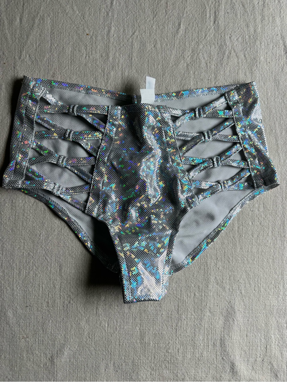 High-Waist Holographic Cutout Women’s Shorts - Silver